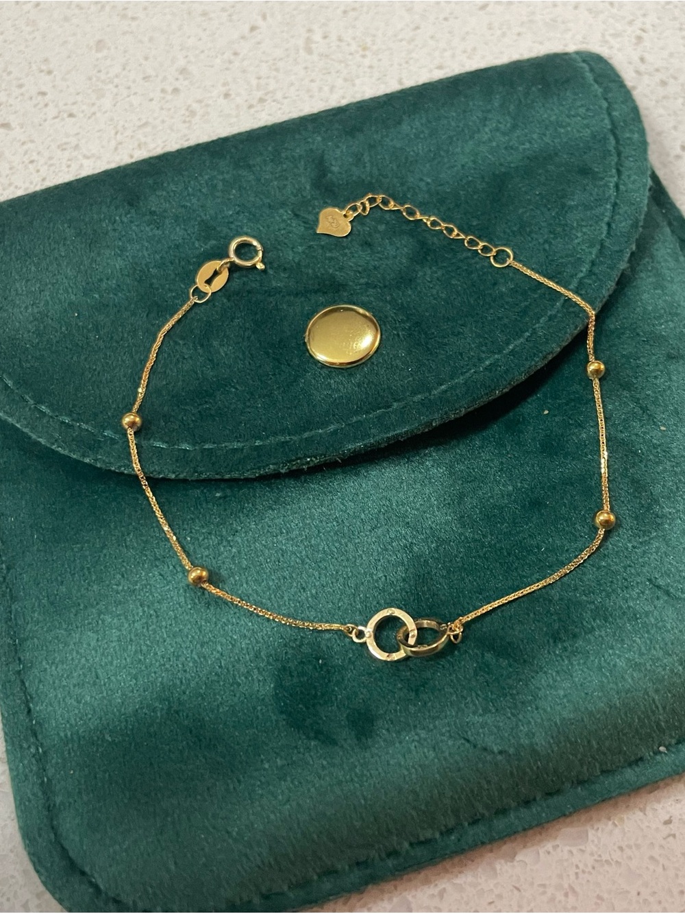 Dainty 18K Gold Bracelet • AU750 Real Gold Everyday Bracelet - Double Ring